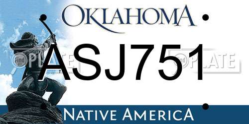 ASJ751 Oklahoma License Plate