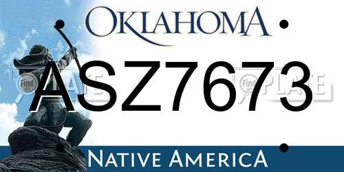 ASZ7673 Oklahoma License Plate