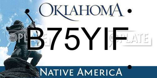 B75YIF Oklahoma License Plate