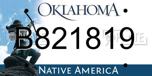 B821819 Oklahoma License Plate