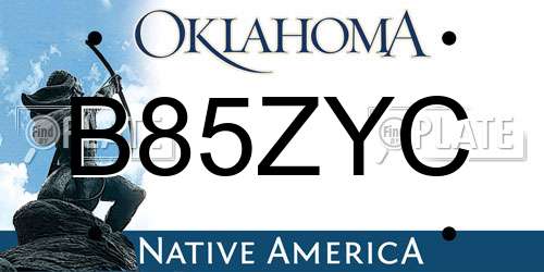 B85ZYC Oklahoma License Plate