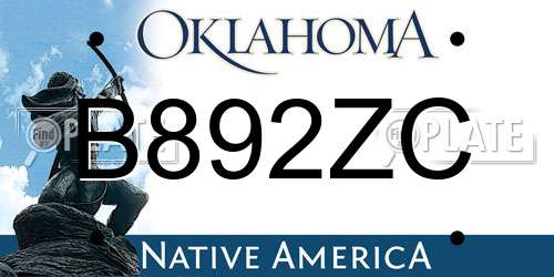 B892ZC Oklahoma License Plate