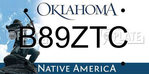 B89ZTC Oklahoma License Plate