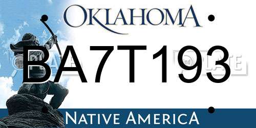 BA7T193 Oklahoma License Plate