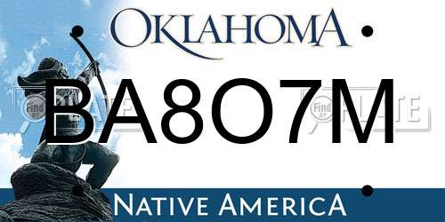 BA8O7M Oklahoma License Plate