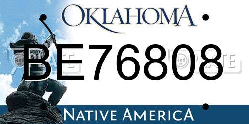BE76808 Oklahoma License Plate