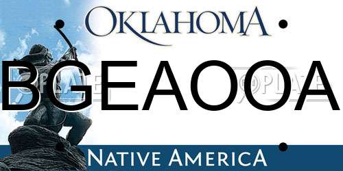 BGEAOOA Oklahoma License Plate