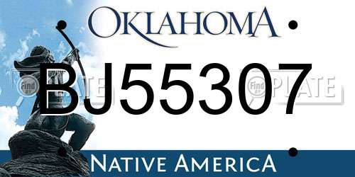 BJ55307 Oklahoma License Plate