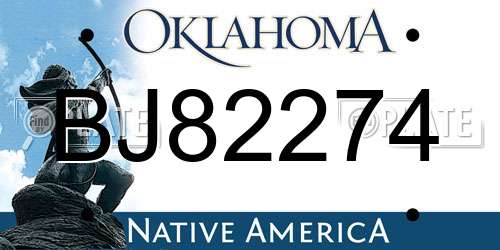 BJ82274 Oklahoma License Plate