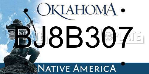 BJ8B307 Oklahoma License Plate
