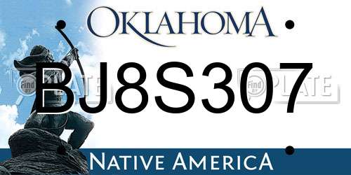 BJ8S307 Oklahoma License Plate