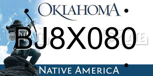 BJ8X080 Oklahoma License Plate