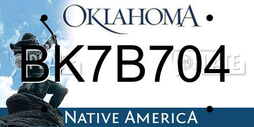 BK7B704 Oklahoma License Plate