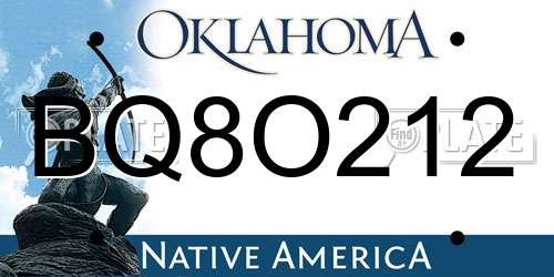 BQ8O212 Oklahoma License Plate
