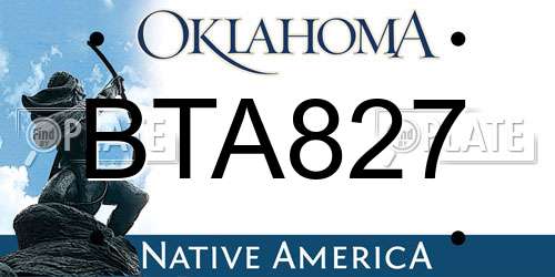 BTA827 Oklahoma License Plate