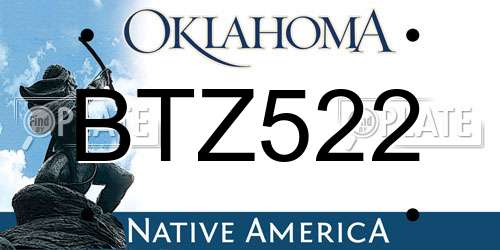 BTZ522 Oklahoma License Plate