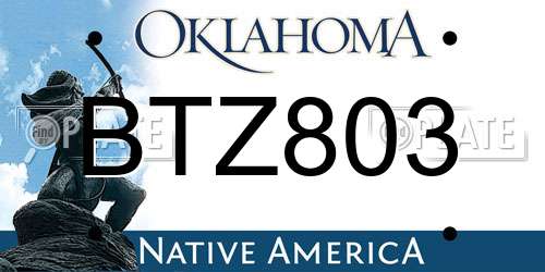 BTZ803 Oklahoma License Plate