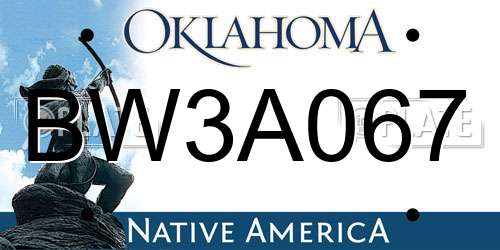 BW3A067 Oklahoma License Plate