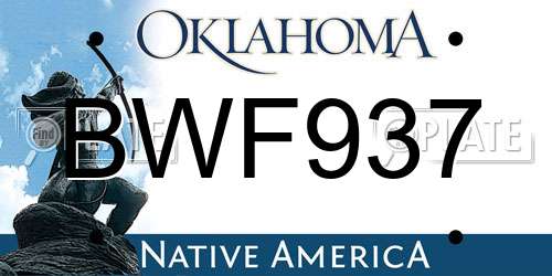 BWF937 Oklahoma License Plate