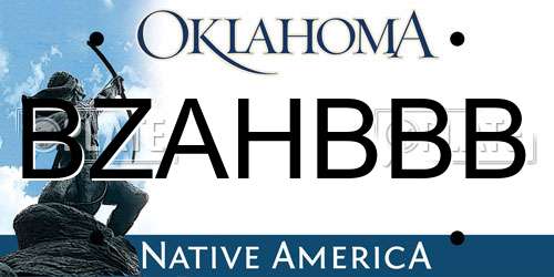 BZAHBBB Oklahoma License Plate