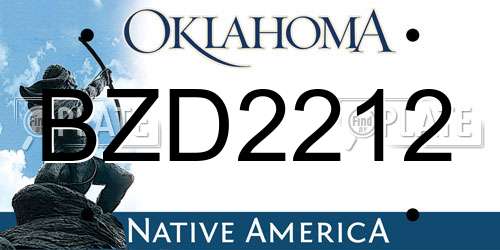 BZD2212 Oklahoma License Plate
