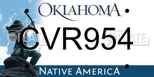 CVR954 Oklahoma License Plate