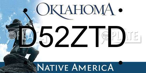 D52ZTD Oklahoma License Plate