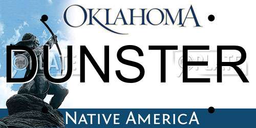 DUNSTER Oklahoma License Plate