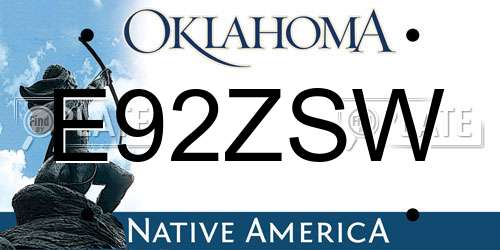 E92ZSW Oklahoma License Plate