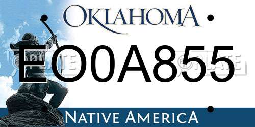 EO0A855 Oklahoma License Plate