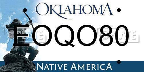 EOQO80 Oklahoma License Plate