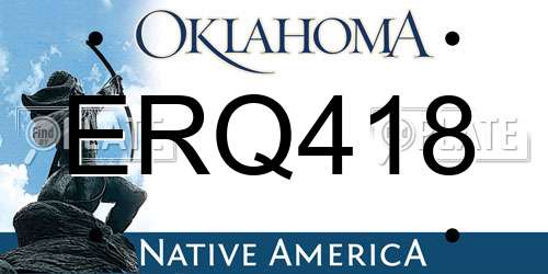 ERQ418 Oklahoma License Plate