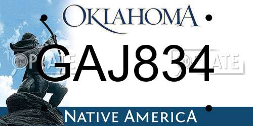 GAJ834 Oklahoma License Plate