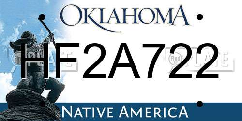 HF2A722 Oklahoma License Plate