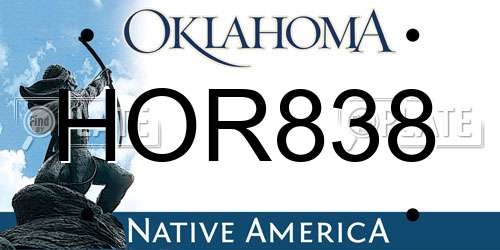 HOR838 Oklahoma License Plate