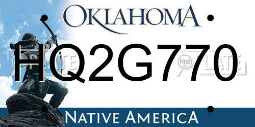 HQ2G770 Oklahoma License Plate
