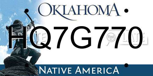 HQ7G770 Oklahoma License Plate