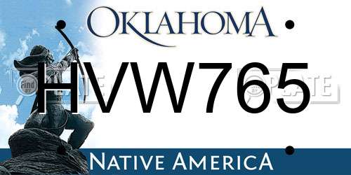 HVW765 Oklahoma License Plate