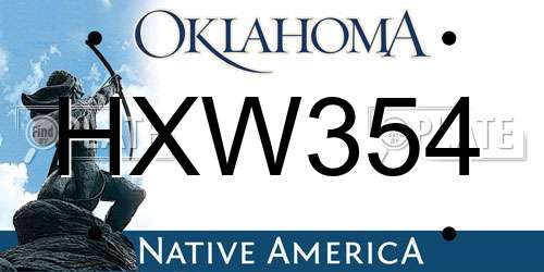 HXW354 Oklahoma License Plate