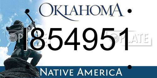 I854951 Oklahoma License Plate