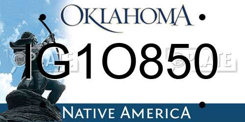 IG1O850 Oklahoma License Plate