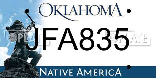 JFA835 Oklahoma License Plate