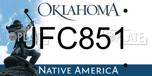 JFC851 Oklahoma License Plate