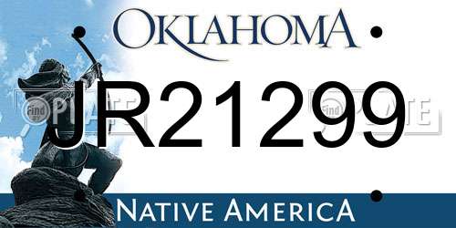 JR21299 Oklahoma License Plate