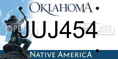 JUJ454 Oklahoma License Plate