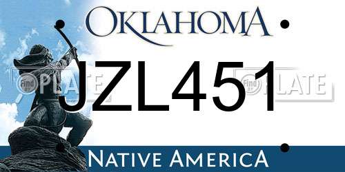JZL451 Oklahoma License Plate
