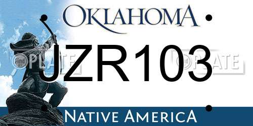 JZR103 Oklahoma License Plate