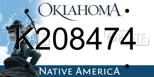 K208474 Oklahoma License Plate