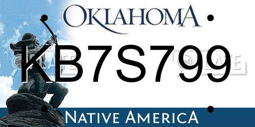 KB7S799 Oklahoma License Plate