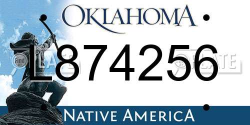 L874256 Oklahoma License Plate